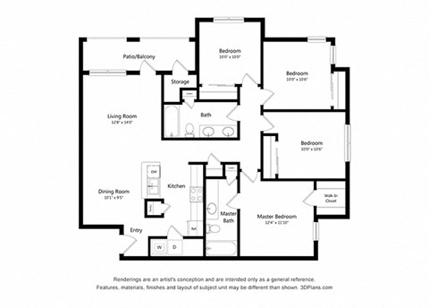 4 Bedroom Floor Plan at Stoneridge Apartments, Texas
